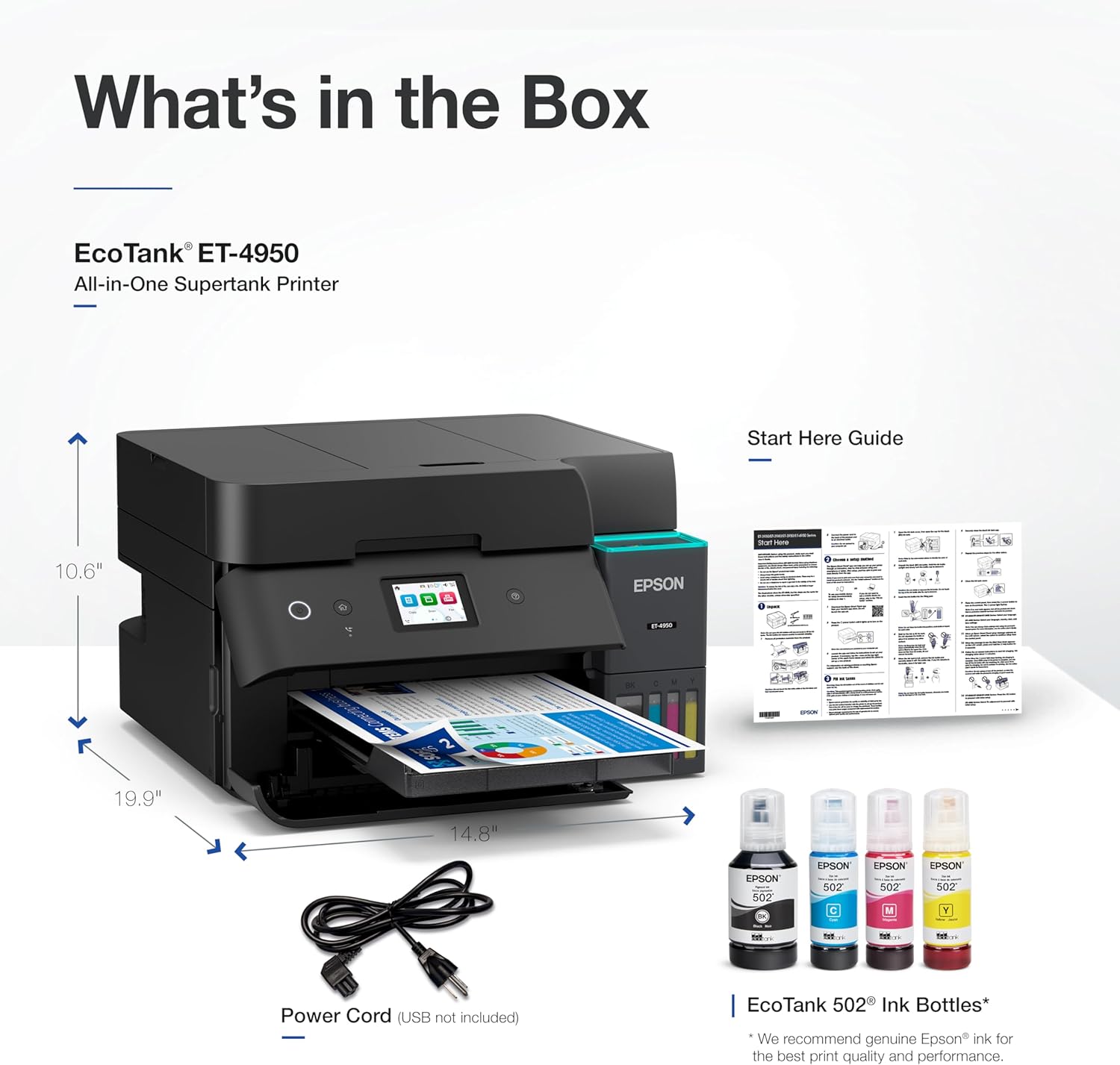 Epson EcoTank ET-4950 Wireless All-in-One Color Supertank Printer, 18 PPM, 2.4" Color Touchscreen, Auto Document Feeder – Black