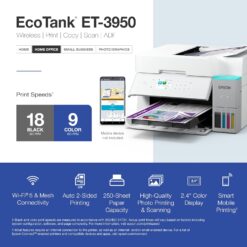 Epson EcoTank ET-3950 Wireless All-in-One Color Supertank Printer, 18 PPM, 2.4