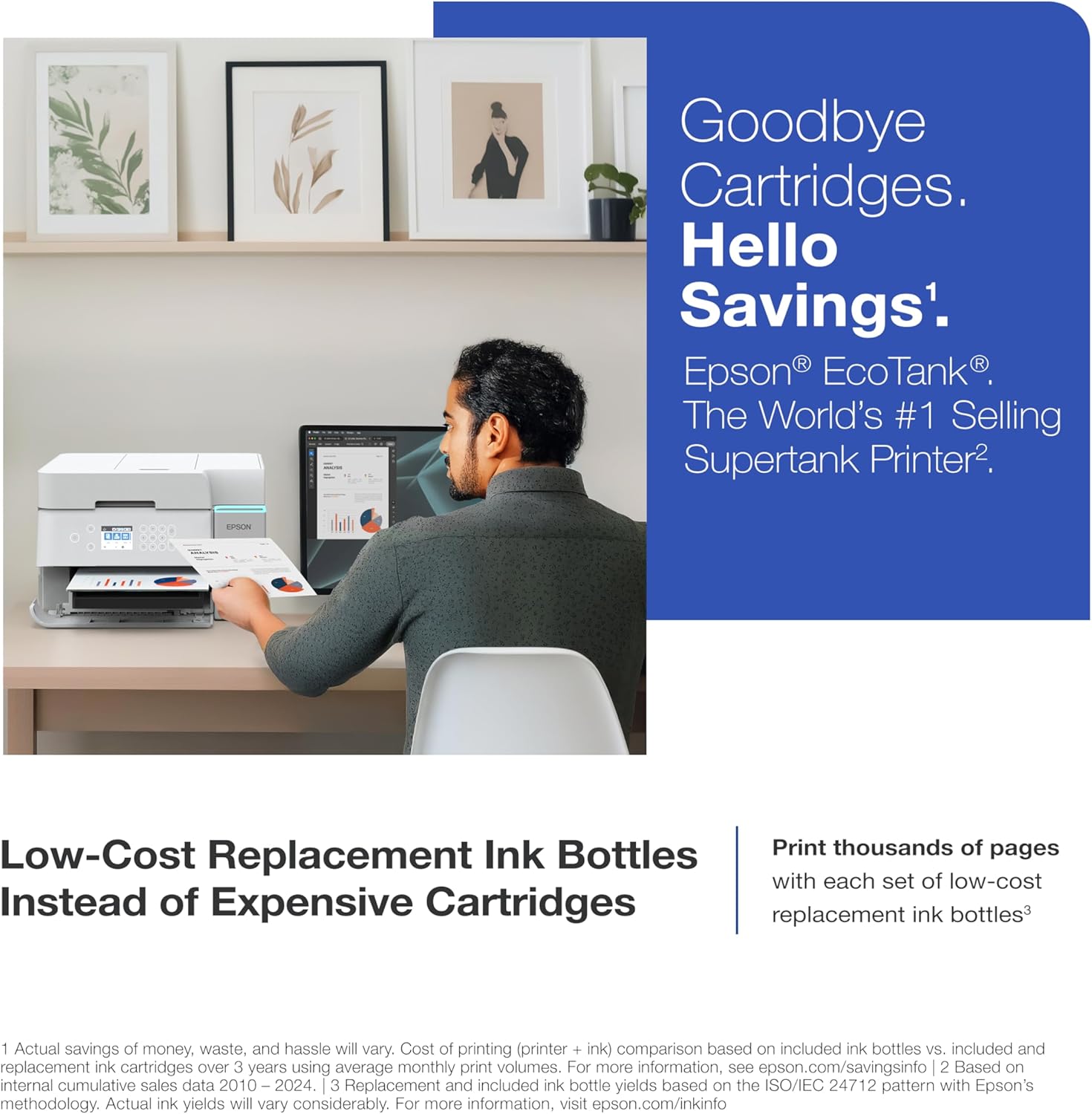 Epson EcoTank ET-3950 Wireless All-in-One Color Supertank Printer, 18 PPM, 2.4" Color Screen, Auto Document Feeder – White