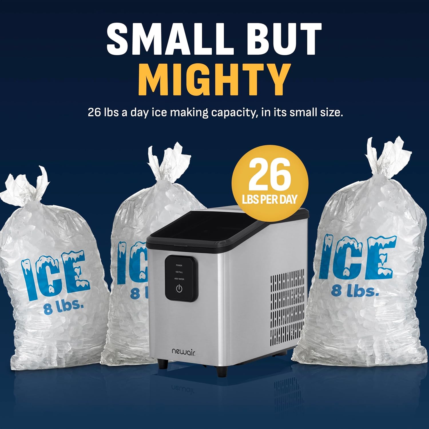 Newair 26 lbs. Mini Ice Maker Countertop, Bullet Ice Maker, Portable and Lightweight