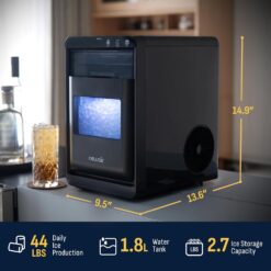 Newair Nugget Ice Maker Countertop, 44 lbs in 24 Hours Ice Machine Nugget, Self Cleaning Ice Maker in Black Stainless Steel