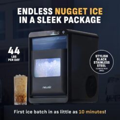 Newair Nugget Ice Maker Countertop, 44 lbs in 24 Hours Ice Machine Nugget, Self Cleaning Ice Maker in Black Stainless Steel