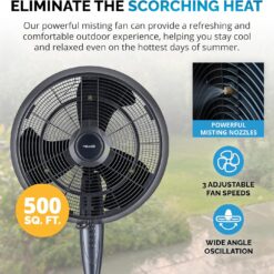 NewAir Outdoor Misting Fan and Pedestal Fan in Black, Cools 500 sq. ft. with 3 Fan Speeds and Wide-Angle Oscillation