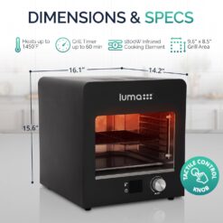 Luma Electric Steak Grill, Portable Indoor Countertop Oven with Griddle, Smokeless Electric Infrared Grill, Heats up to 1450 Degrees