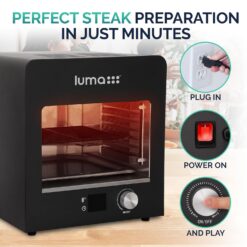 Luma Electric Steak Grill, Portable Indoor Countertop Oven with Griddle, Smokeless Electric Infrared Grill, Heats up to 1450 Degrees