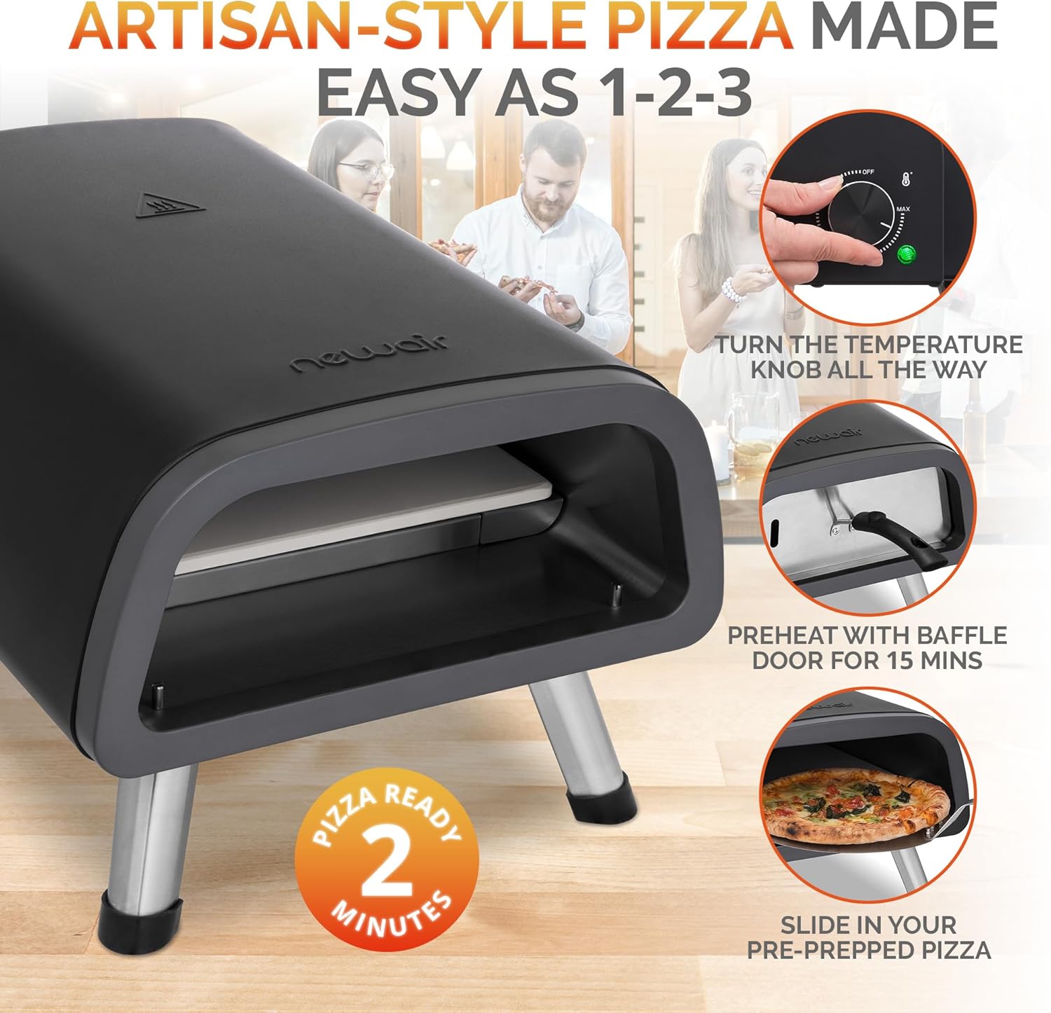 Newair 12" Electric Pizza Oven - Pizza Maker Machine for Home and Outdoor, 1850W Convection Oven Countertop Pizza Pan