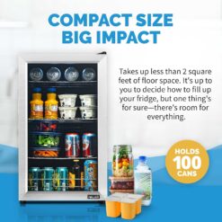 NewAir Small Cooler 2.4 Cu. Ft. Mini Fridge for Bedroom in Stainless Steel, 100 Can Capacity Beverage Refrigerator