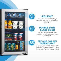 NewAir Small Cooler 2.4 Cu. Ft. Mini Fridge for Bedroom in Stainless Steel, 100 Can Capacity Beverage Refrigerator