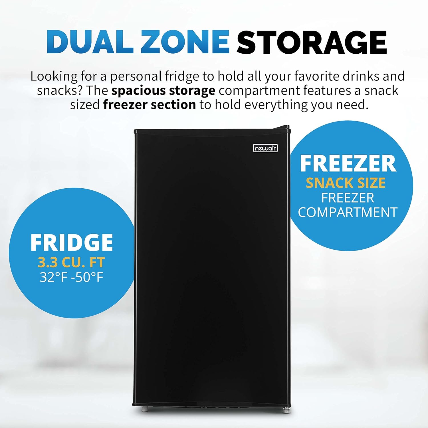 NewAir 3.3 Cu. Ft. Compact Mini Fridge with Chiller Compartment, Energy Star Certified, Single Door Refrigerator, Can Dispenser