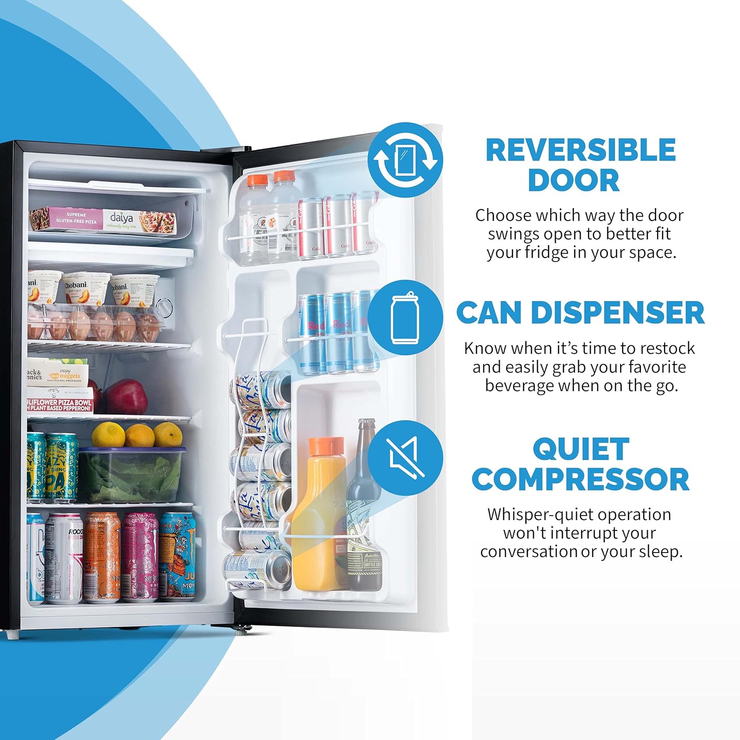 NewAir 3.3 Cu. Ft. Compact Mini Fridge with Chiller Compartment, Energy Star Certified, Single Door Refrigerator, Can Dispenser