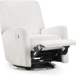 Delta Children Nest Nursery Swivel Recliner - Fabric is GREENGUARD Gold Certified and Oeko-TEX Standard 100 - Upholstered in a Unique Chenille Yarn for Blanket Like Softness, Oyster