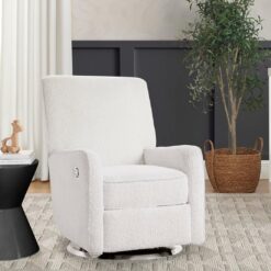 Delta Children Nest Nursery Swivel Recliner - Fabric is GREENGUARD Gold Certified and Oeko-TEX Standard 100 - Upholstered in a Unique Chenille Yarn for Blanket Like Softness, Oyster