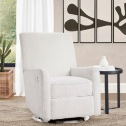 Delta Children Nest Nursery Swivel Recliner - Fabric is GREENGUARD Gold Certified and Oeko-TEX Standard 100 - Upholstered in a Unique Chenille Yarn for Blanket Like Softness, Oyster