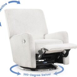 Delta Children Nest Nursery Swivel Recliner - Fabric is GREENGUARD Gold Certified and Oeko-TEX Standard 100 - Upholstered in a Unique Chenille Yarn for Blanket Like Softness, Oyster