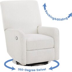 Delta Children Nest Nursery Swivel Recliner - Fabric is GREENGUARD Gold Certified and Oeko-TEX Standard 100 - Upholstered in a Unique Chenille Yarn for Blanket Like Softness, Oyster