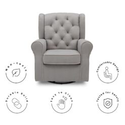 Delta Children Emerson Upholstered Glider Swivel Rocker Chair, Dove Grey with Soft Grey Welt