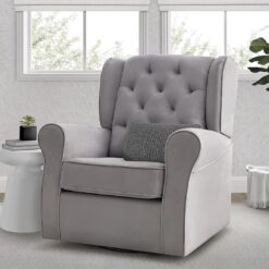 Delta Children Emerson Upholstered Glider Swivel Rocker Chair, Dove Grey with Soft Grey Welt