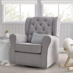 Delta Children Emerson Upholstered Glider Swivel Rocker Chair, Dove Grey with Soft Grey Welt
