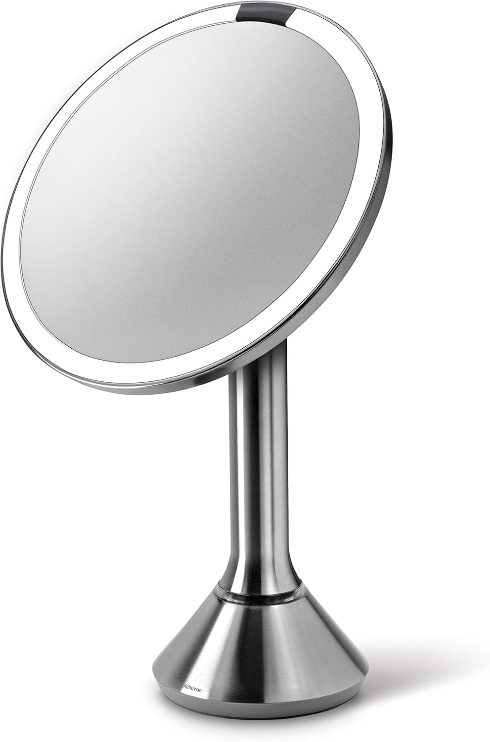 simplehuman 8" Round Sensor Makeup Mirror with Touch-Control Dual Light Settings, 5x Magnification, Rechargeable and Cordless, Brushed Stainless Steel