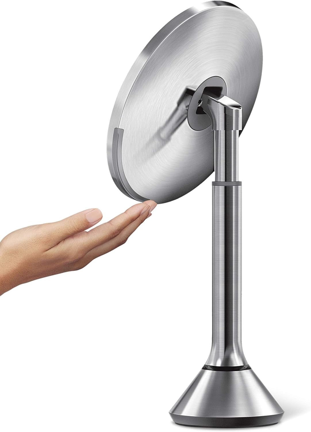 simplehuman 8" Round Sensor Makeup Mirror with Touch-Control Dual Light Settings, 5x Magnification, Rechargeable and Cordless, Brushed Stainless Steel