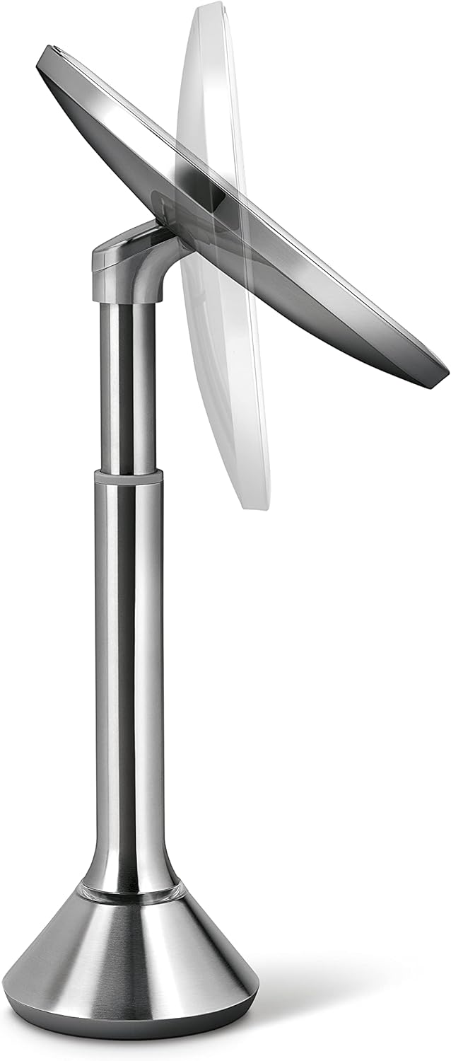 simplehuman 8" Round Sensor Makeup Mirror with Touch-Control Dual Light Settings, 5x Magnification, Rechargeable and Cordless, Brushed Stainless Steel