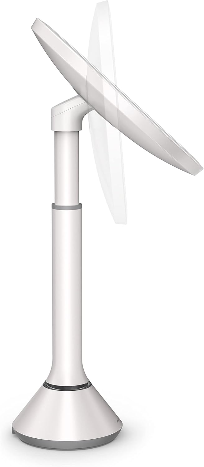 simplehuman 8" Round Sensor Makeup Mirror with Touch-Control Brightness, 5X Magnification, Rechargeable and Cordless, White Stainless Steel