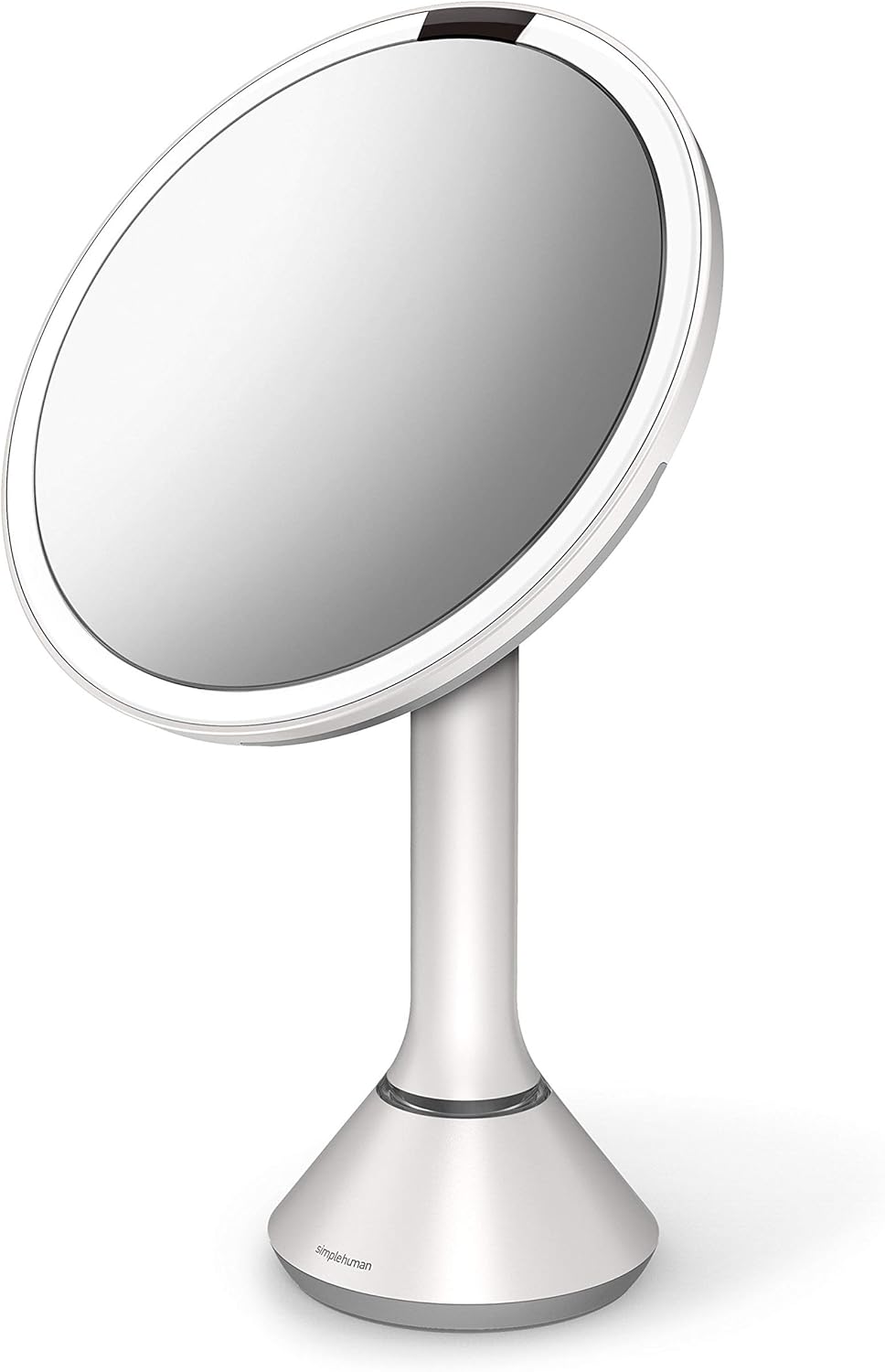 simplehuman 8" Round Sensor Makeup Mirror with Touch-Control Brightness, 5X Magnification, Rechargeable and Cordless, White Stainless Steel