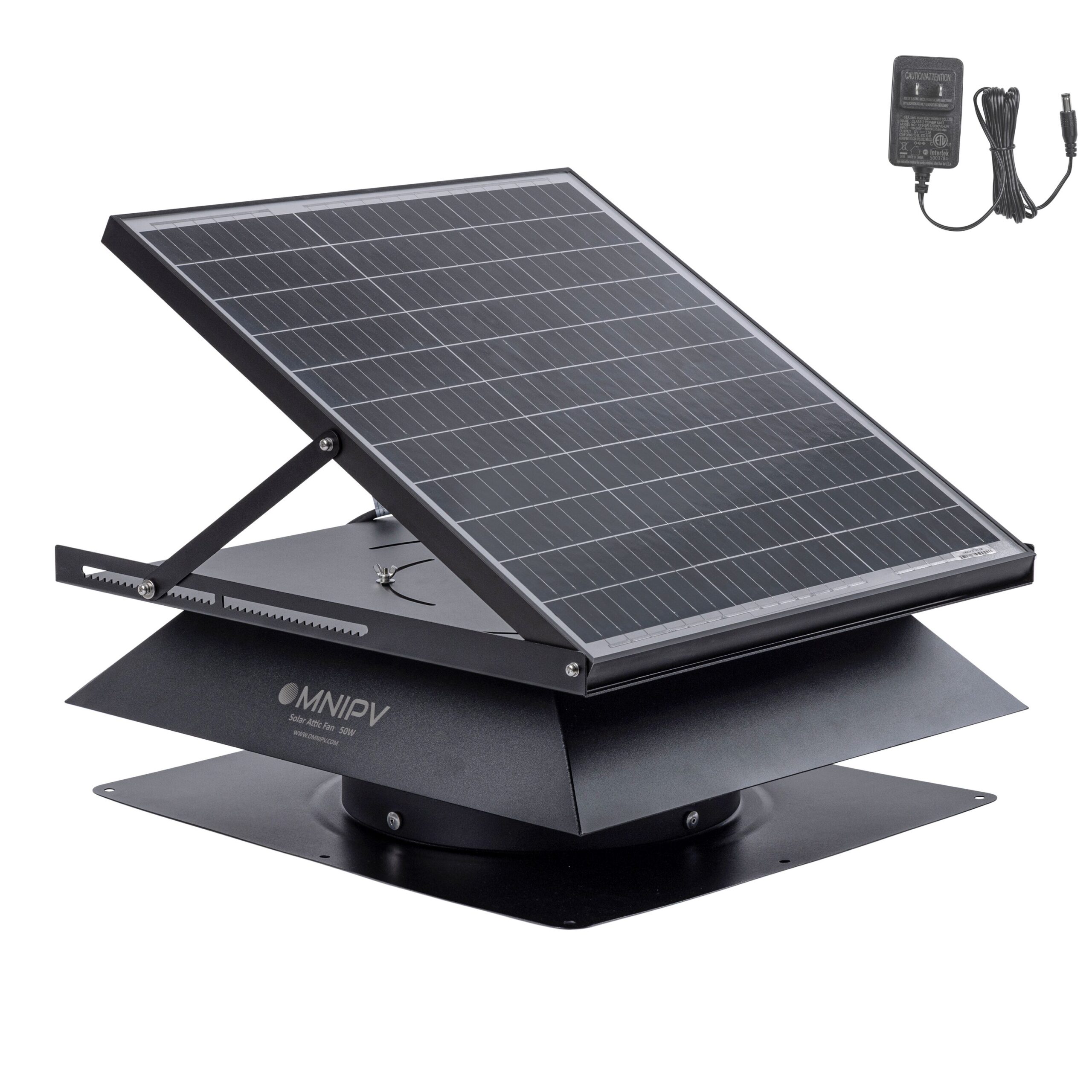 OmniPV Solar Attic Fan Pro 2850 -CFM Black Aluminum Hybrid electric/solar Power Roof Vent