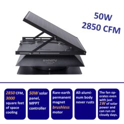 OmniPV Solar Attic Fan Pro 2850 -CFM Black Aluminum Hybrid electric/solar Power Roof Vent