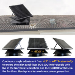 OmniPV Solar Attic Fan Pro 2850 -CFM Black Aluminum Hybrid electric/solar Power Roof Vent