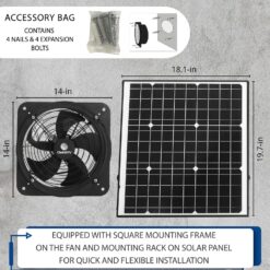 Solar Powered Wall Mount Exhaust Fan, 35 Watt