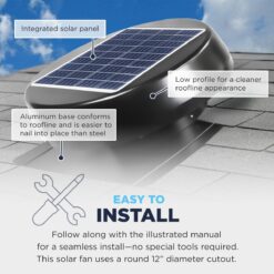 Maxx Air 1030 -CFM Black Galvanized steel Solar Power Roof Vent