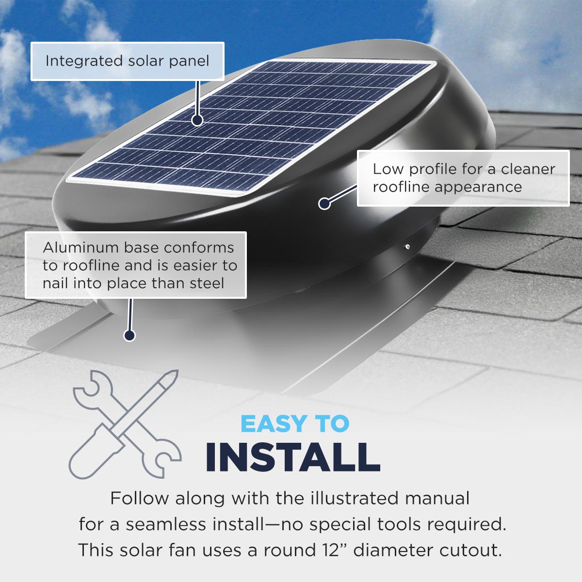 Maxx Air 1030 -CFM Black Galvanized steel Solar Power Roof Vent