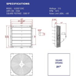 iLIVING Smart Remote Shutter Exhaust Fan 20-in Hardwired Indoor Silver Wall Mounted Fan