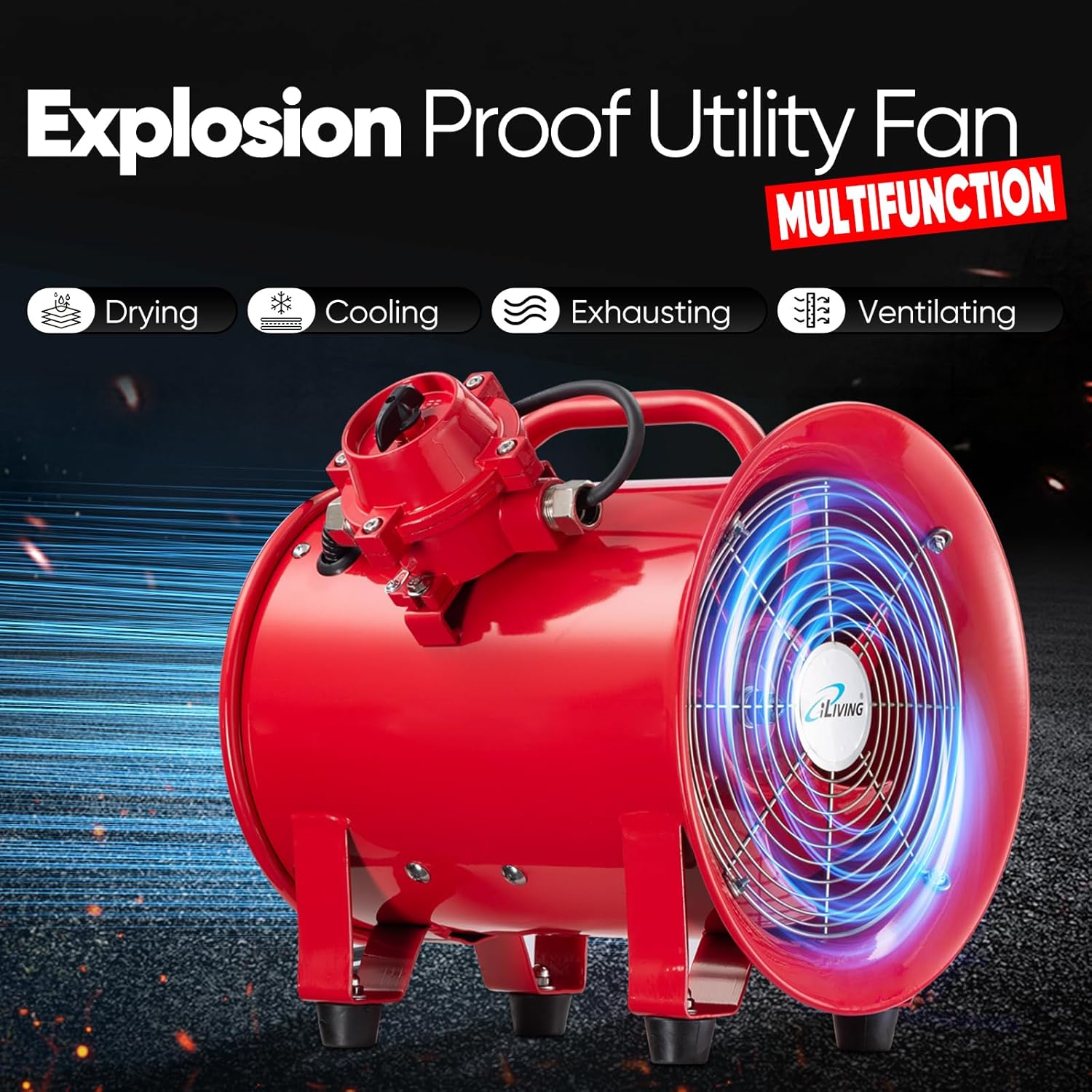 iLiving - ILG8EF10EX Explosion Proof Utility High Velocity Blower, Fume Extractor, Air Ventilation with 1943 CFM, 3300 RPM (10 Inch)
