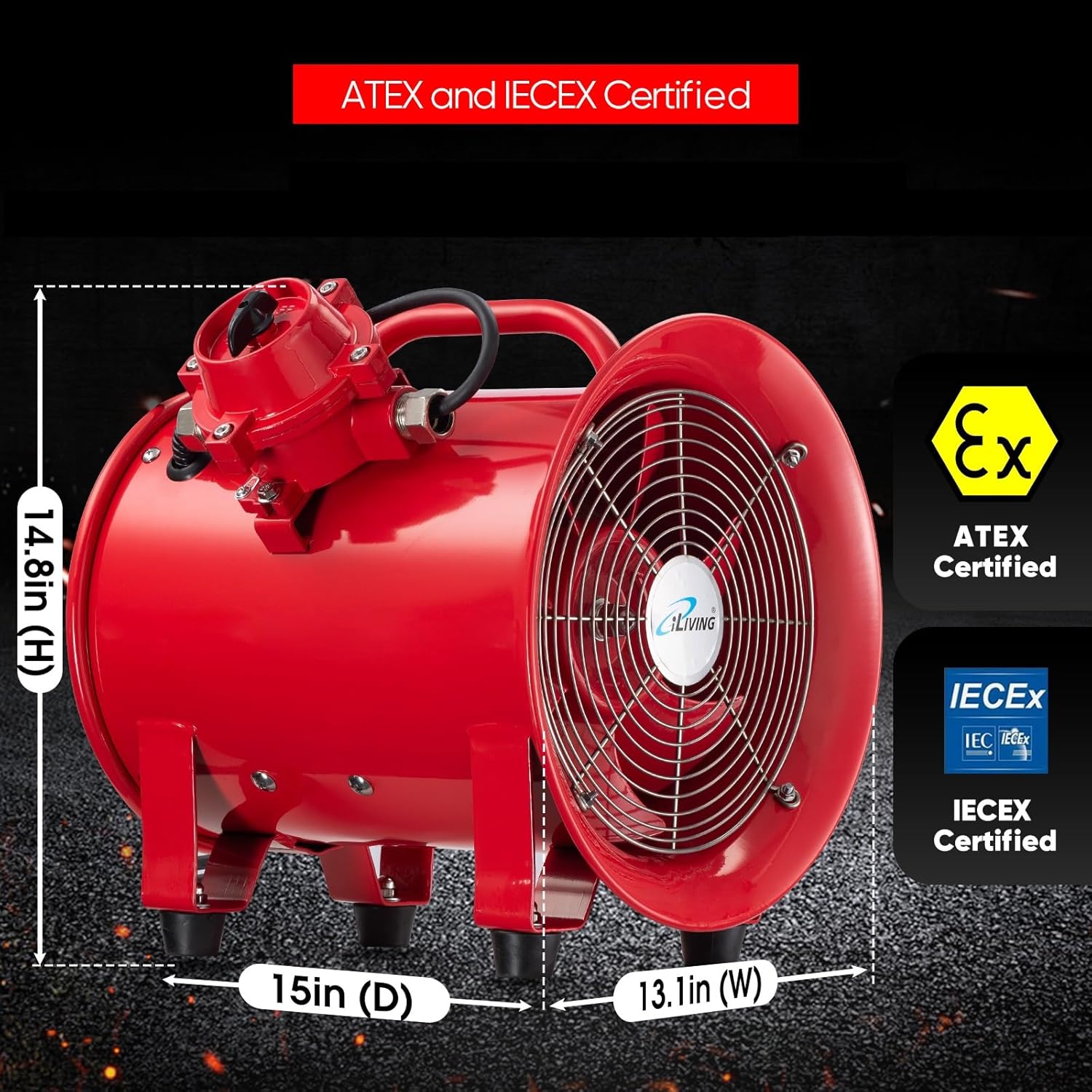 iLiving - ILG8EF10EX Explosion Proof Utility High Velocity Blower, Fume Extractor, Air Ventilation with 1943 CFM, 3300 RPM (10 Inch)