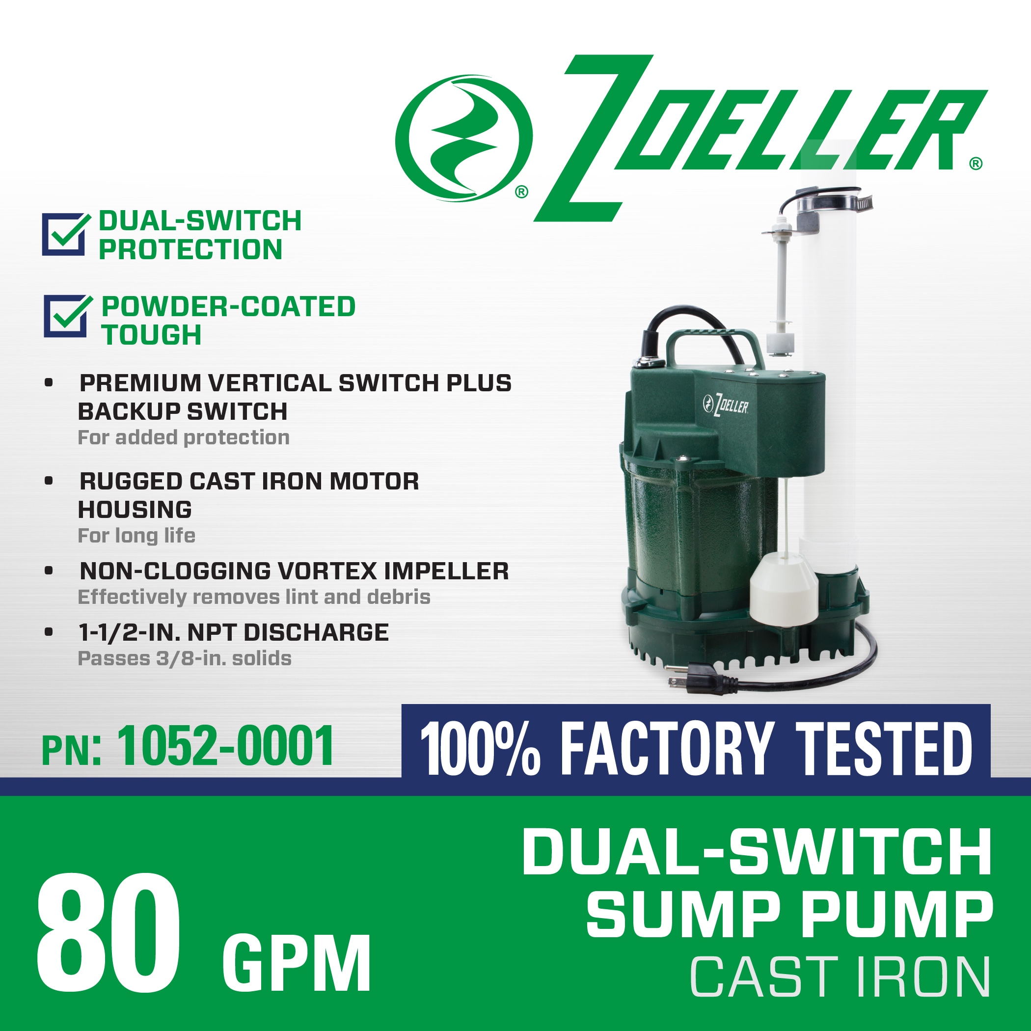 Zoeller 3/4-HP 115 -Volt 80-Gallon Cast iron Submersible sump pump