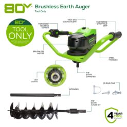 Greenworks 1-man Auger Powerhead with 8-in Bit Battery Not Included and Charger Not Included