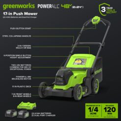 Greenworks 24-volt, 17-in Push Battery Walk Mower with (2) 4 Ah Batteries & Charger Included