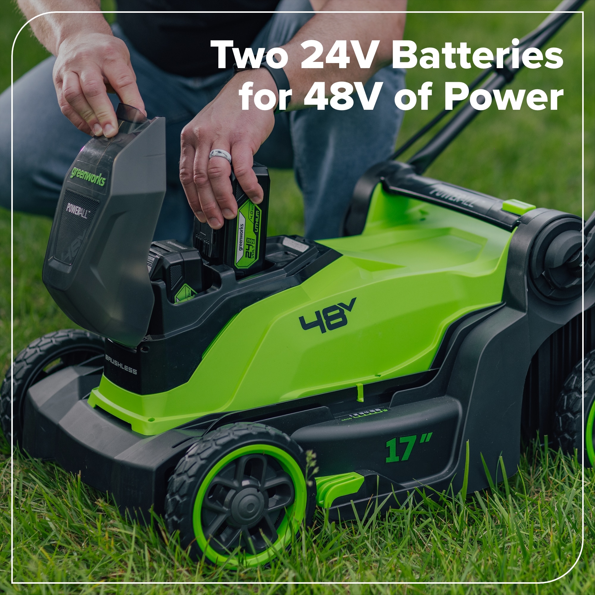 Greenworks 24-volt, 17-in Push Battery Walk Mower with (2) 4 Ah Batteries & Charger Included