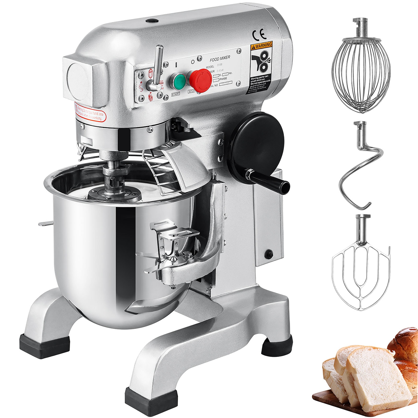 VEVOR 450 W 3 Speed 10 Qt Food Mixer Dough Mixer 304 Stainless Steel 10-Quart Commercial/Residential Bowl-lift Stand Mixer