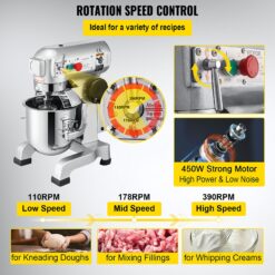 VEVOR 450 W 3 Speed 10 Qt Food Mixer Dough Mixer 304 Stainless Steel 10-Quart Commercial/Residential Bowl-lift Stand Mixer