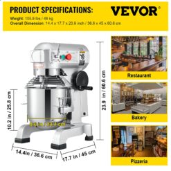 VEVOR 450 W 3 Speed 10 Qt Food Mixer Dough Mixer 304 Stainless Steel 10-Quart Commercial/Residential Bowl-lift Stand Mixer