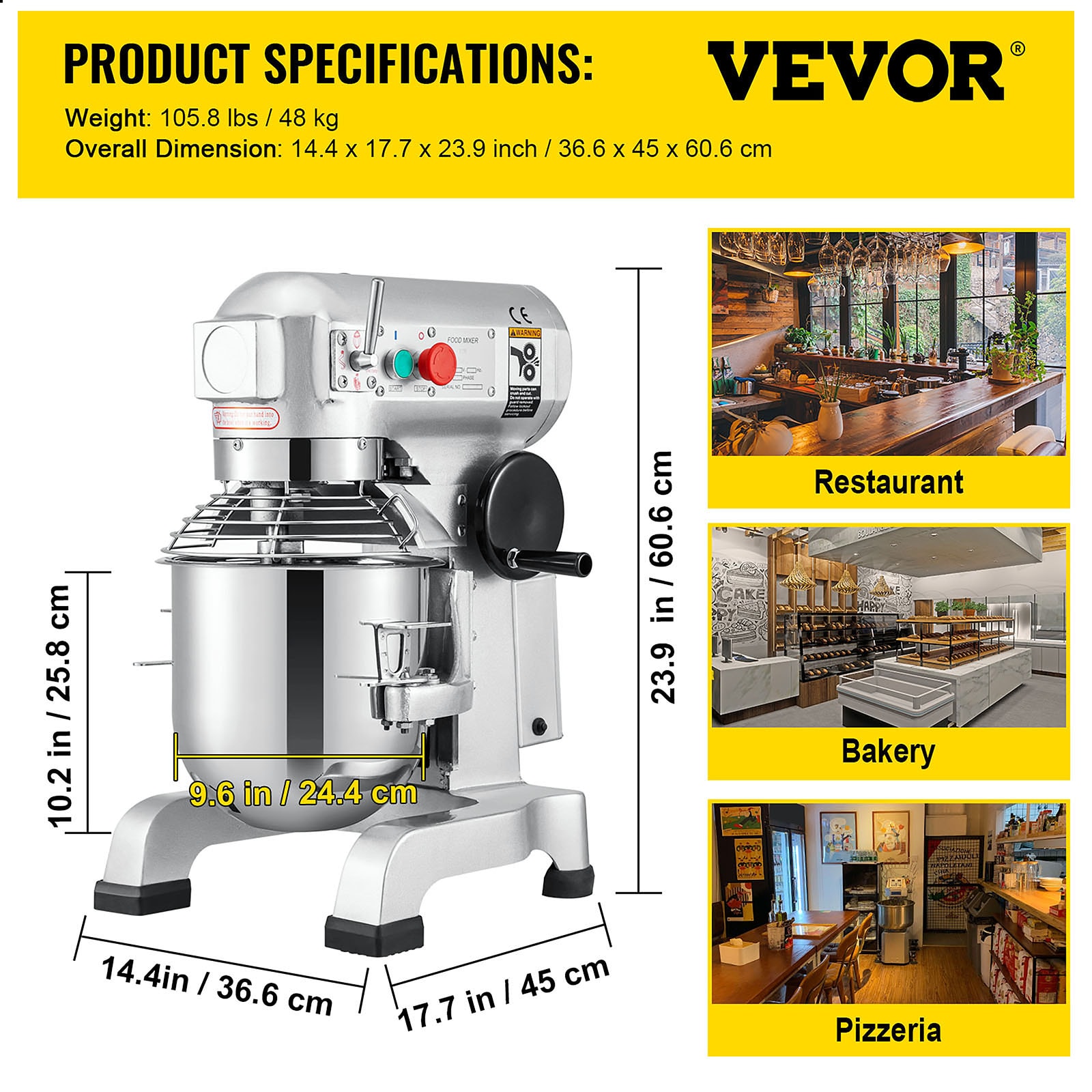 VEVOR 450 W 3 Speed 10 Qt Food Mixer Dough Mixer 304 Stainless Steel 10-Quart Commercial/Residential Bowl-lift Stand Mixer
