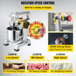 VEVOR 600 W 3 Speed 15 Qt Food Mixer Dough Mixer 304 Stainless Steel 15-Quart Commercial/Residential Bowl-lift Stand Mixer