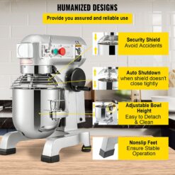 VEVOR 600 W 3 Speed 15 Qt Food Mixer Dough Mixer 304 Stainless Steel 15-Quart Commercial/Residential Bowl-lift Stand Mixer