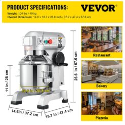 VEVOR 600 W 3 Speed 15 Qt Food Mixer Dough Mixer 304 Stainless Steel 15-Quart Commercial/Residential Bowl-lift Stand Mixer