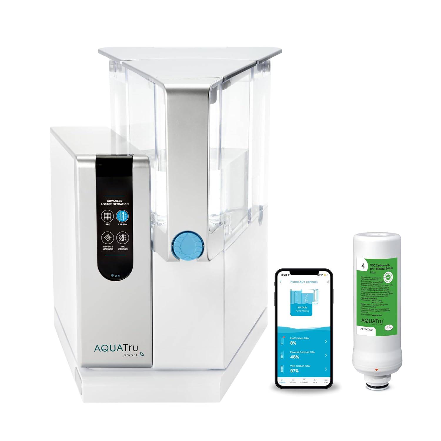 AquaTru Countertop 18-Cup Gray Plastic Water filter pitcher