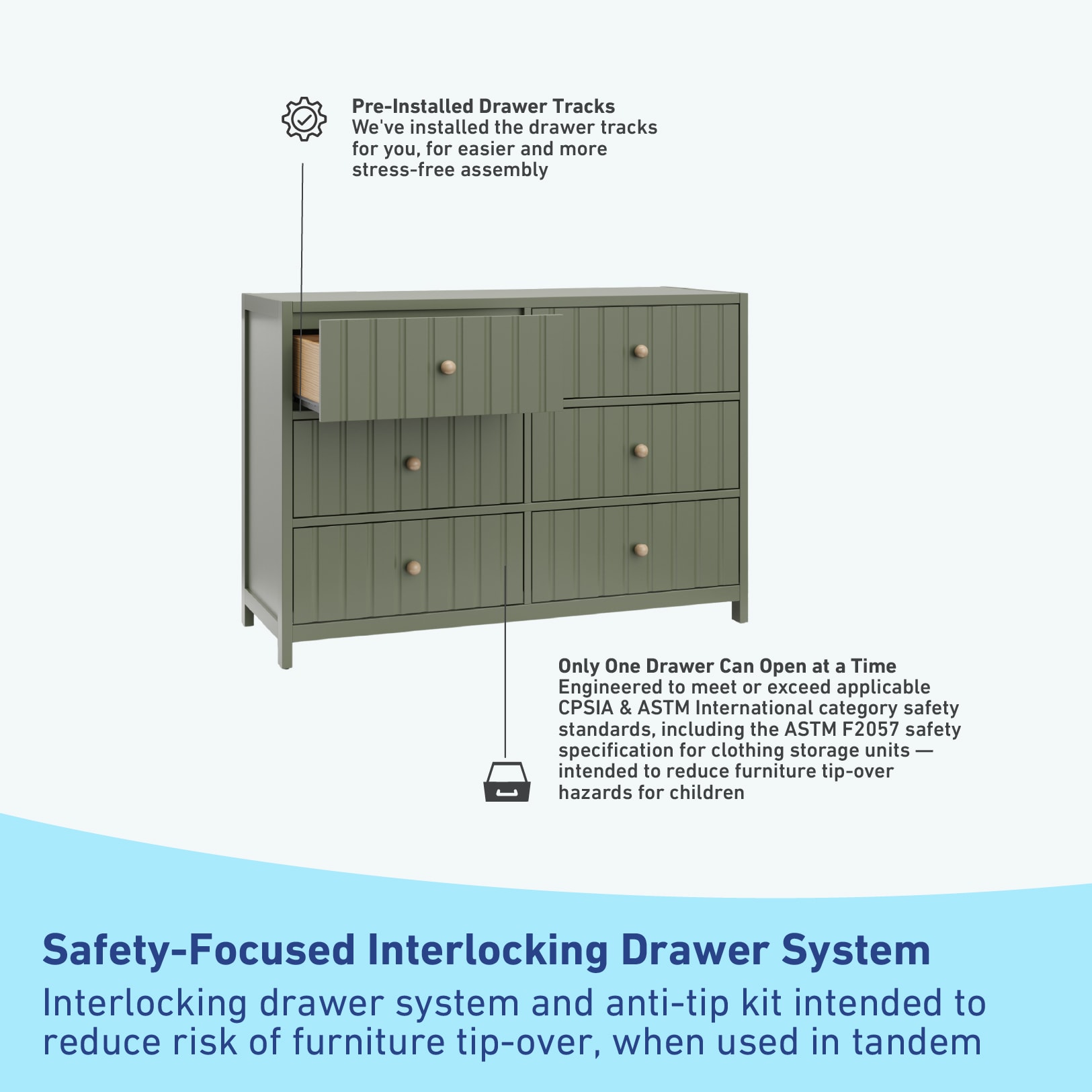 Graco Teddi Olive Pine 6 -Drawer 51.37-in Standard dresser