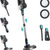 EyeVac Reach 6-in-1 Cordless Stick Vacuum, Rechargeable with LED Lights, 35-Min Runtime, Brushless Motor, Powerful Suction, 5-Stage Filtration (Black with Turquoise)